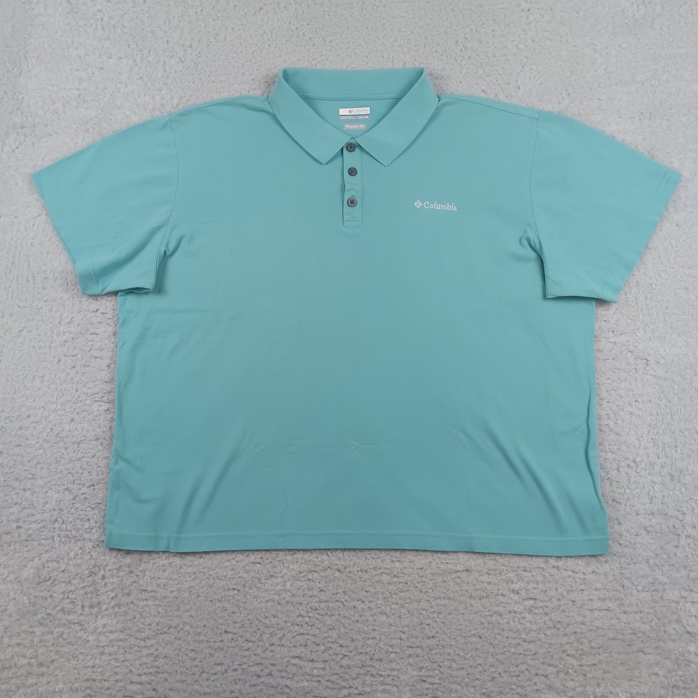 Columbia Polo Shirt AM0132 Mens XXL Teal Blue Regular Fit Short Sleeve Pique